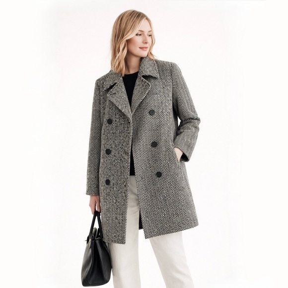 L.L BEAN Double Breasted Wool Herringbone Pea Coat 12 Petite - Picture 11 of 11